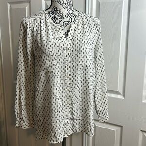 Joie Silk Button Down Top White Blue Print XS